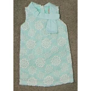 Think Pink Bows Seafoam White Embroidered Dress